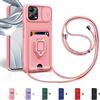 Aithne Cover Compatibile con Xiaomi Redmi Note 12 5G/Poco X5 5G, Slidable Protezione Fotocamera, 360°Anello Support Slot Schede Cordino Collana Necklace Silicone Case - Pink