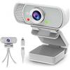 ToLuLu Webcam con treppiede Privacy Shutter: FHD 1080p con microfono, Plug & Play USB A USB C supporto, microfono grandangolare bianco con cancellazione del rumore, webcam compatta