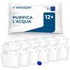 Wessper Filtro Acqua per caraffa filtrante, Filtri con Carbone Attivo e Resina a Scambio Ionico, PIN Aggiuntivo Compatibile con la Caraffa Brita, ricambio per brocca Dafi, Wessper, Philips - 12 pezzi