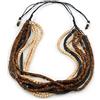 Avalaya Collana multifilo con perline in legno marrone/crema/nero, cordoncino regolabile, da 46 cm a 58 cm