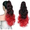 Cybelleza Coda Capelli Extension Coda di Cavallo 45cm Estensioni per Capelli Ricci Mossi Ondulati Lunghi Sintetici Ponytail Claw Posticci Parruchino Donna, Nero Ombre Rosso