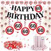 WenmthG Decorazione per 60° compleanno, per uomini e donne, 60° compleanno, decorazione con ghirlanda, palloncini, stelle filanti, striscioni, coriandoli - cartello stradale per 60° anno