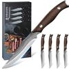Dragon Creek Set 4 Coltelli da Bistecchi in Acciaio Inox - Manici in Legno, Lame Affilate per Carni, Ideali per Cucina Domestica e Professionale, con Elegante Scatola Presente