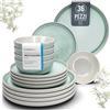 PURE LIVING INTERIOR DESIGN Set Piatti Moderni Ibiza per 12 Persone, 36 Pezzi in Steingut - Servizio di Piatti e Ciotole Mediterranei, Resistenti a Lavastoviglie, Microonde e Graffi - Pure Living Colori Beige e Turchese