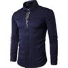 FAWHEWX Camicia da Uomo alla Moda con Risvolto in Oro Ricamo Design Slim Fit Manica Lunga con Bottoni Camicia da Uomo a Maniche Lunghe Camicia con Bottoni per Festa di Nozze Prom(RE-Blu(A)/XXL)