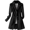 NZYIHAO Giacca da mezza stagione da donna sottile trench lungo con bottoni cappotto lungo giacca casual classica autunnale giacca invernale antivento cappotto di transizione tinta unita, Nero , XL