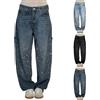 Yekdmxop Jeans Donna Vita Alta Gamba Larga Curvy Larghi Brillantini Pantaloni in Denim Baggy Comodi Casual Jeans con Strass Glitter Vintage Eleganti con Tasche Pantalone Elasticizzati Classico Moda Streetwear