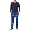 Leversic Pigiama Uomo Invernale Pigiami da Uomo 2 Pezzi, Maniche Lunghe con Scollo Rotondo e Pantaloni a Quadri Morbido e Caldo Blu Navy-4 3XL