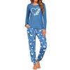 Leversic Pigiama Invernale Donna Cotone Maniche Lunghe Pigiami Lungo Top Stampa a Farfalla e Pantaloni Lunghi Comodo per Casa TF-Blu Cobalto S