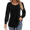 Zeagoo Camicette Donna Elegante Blusa Curvy Casual Lunga Maglietta Tunica a Maniche Lunghe Tinta Unita Camicia Girocollo Slim Fit Top Nero S