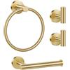 Lairuier Set di accessori da bagno, in acciaio inox dorato, 4 pezzi, include barre per asciugamani, porta asciugamani di carta e 2 ganci per accappatoio