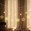 LEDYA Luci Tendina Natalizie con 9 Stelle e 3 Fiocchi di Neve, 138 LED Bianco Caldo, 8 Modalità e Timer, Luci da Finestra a Spina per Decorazioni di Natale, Camera, Matrimonio e Feste