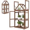 HOMASIS Mini Serra da Giardino a 3 Livelli Trasparente in Policarbonato, Serra da Balcone Invernale con 2 Porte, Tetto Apribile e Ripiani Regolabili, Struttura in Legno di Abete, 71 x 41 x 133 cm