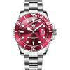 OLEVS Orologio da uomo in argento, grande viso in acciaio inox, classico facile da leggere orologio da polso di lusso da uomo, 5885 quadrante rosso/bracciale in argento, Standard