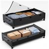 JSHNE Contenitori sotto il letto con ruote, confezione da 2 contenitori in legno extra large da mettere sotto il letto per organizzare le scarpe, cassetti portaoggetti scorrevoli con coperchio trasparente