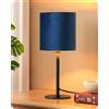 EDISHINE Lampada da Comodino, Lampada da Tavolo Moderna con Base in Metallo Nero e Paralume in Velluto Blu Zaffiro, incl. LED 2700K, Attacco E27, per Soggiorno, Camera e Ufficio, 38 cm