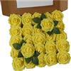 Ruiuzioong Fiori Rosa Artificiali 25 Pezzi Rose Finte Schiuma Aspetto Reale con Foglia e Gambo Regolabile per DIY Matrimoni Mazzi Nuziale Festa Casa Stanza Decorazioni (giallo, 25 Pezzi)