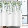 YISURE - Tenda da doccia con fantasia di foglie di eucalipto di colore verde, in tessuto di poliestere, per vasca da bagno, lavabile, con pesi, per stanza da bagno, 200 x 220 cm (larghezza x altezza)