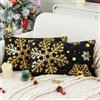 Jayusaror Cuscini Natalizi per Divano 30 x 50 cm Copricuscini Natalizi Nero Con Fiocco di Neve Dorato Set di 2 Federe Natalizie per Divano Cuscini in Velluto Decorazioni per il Soggiorno, Divano, Inverno