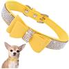 YOUALSO Collare per cani di piccola taglia con papillon, collare con fiocco per cuccioli con perle di strass, cristalli luccicanti, per ragazze, cane, gatta, con strass, giallo, taglia XS