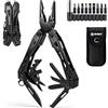 Multper Regalo Uomo, 26-in-1 EDC Multitool, Pinza Multiuso con Coltellino, Pinze Ad Ago, Tronchesino, Set di Cacciaviti e Altro, Attrezzatura di Sopravvivenza e Campeggio, Acciaio Inossidabile, Nero