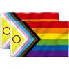Fontee® 2 pezzi [Progress Pride Bandiera] [90X150cm] [Colori vivaci] [Resistente allo sbiadimento UV] [Intestazione tela] [Doppia cucitura] [Anelli di tenuta in ottone spesso] [Bandiera arcobaleno]