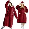 FEELJAM Coperta con maniche donna Coperta con cappuccio da uomo Coperta accogliente con maniche Per coperta TV per adulti (Rosso, 180 di lunghezza)