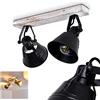 hofstein Lampada a soffitto Berkeley, lampada a soffitto regolabile in metallo/legno in nero, 2 luci, paralumi ruotabili e inclinabili, 2 x attacco E27, faretto dal design retrò, senza lampadina