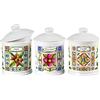 MA MAISON Set 3 Barattoli con Coperchio in Ceramica 13x15 cm Sale, Zucchero e Caffè - Contenitori, Decoro, per Cucina, Chiusura Ermetica, con Tappo, per Colazione, Cucinare