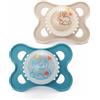 MAM Ciucci da notte originali, 0-6 mesi, confezione da 2, si illuminano al buio, forniti in una custodia per sterilizzatore, accessori per bambini per neonati, colore: blu/crema (vari motivi)