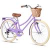 Glerc Missy 24 pollici Ragazza Cruiser Gioventù Donna Bicicletta 6 velocità Teen Hybrid City Bicicletta per ragazzi di età 14 15 16 anni con cestino di vimini & peso leggero, viola