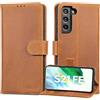 Lensun Custodia per Samsung Galaxy S21 FE 5G, Cover in Vera Pelle [RFID Blocking] Libro con Portafoglio Chiusura Magnetico Flip Custodie Cuoio per Samsung S21 Fe 5G - Marrone retrò