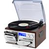 JORLAI Giradischi 9 in 1: giradischi vintage con Bluetooth, CD, cassetta, radio AM/FM, codifica USB/SD, ingresso Aux, uscita linea RCA - Argento