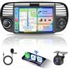 Motorsi 2+64G Carplay Autoradio per Fiat 500 2007-2015 con Wireless Android Auto, 7 Bluetooth Car Stereo Schermo con ASP/GPS Navigation/WiFi/FM/RDS/SWC/USB/Mirror Link/Canbus+AHD Telecamera
