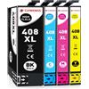 Clywenss 408L 408XL 408 XL Cartucce d'inchiostro Compatibili con Epson WorkForce Pro WF-C4310DW WF-C4810DTWF WF-C4310 WF-C4810 WFC4310 WFC4810 Stampante, 4-Pezzi (Nero, Ciano, Magenta, Giallo)