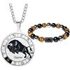 Caimeytie Set da uomo con segno zodiacale, collana e bracciale a costellazione in acciaio inox, braccialetto elastico di perle, regalo di compleanno, Acciaio inossidabile