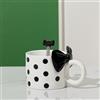 VollfitYYu Graziosa tazza da caffè con pois in ceramica con fiocco, 400 ml, grande tazza da tè e cacao, tazza da colazione, tazza per il latte con manico (nero)
