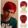 Salaibs Parrucca Uomo Rosso Scuro Corta con Frangia, Liscia a Strati, Parrucca Naturale Shaggy, Fibra Sintetica per Halloween, Cosplay, Parrucche Quotidiane