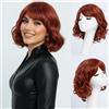 SIMKAYLEE Parrucca ondulata da donna, corta con frangia, a forma di Bob rosso, per donne, riccioli rossi, per cosplay, Halloween, costume di carnevale e uso quotidiano (25 cm)