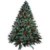 himaly Albero di Natale 150 cm, 450 Rami, con Luci, Pigne e Bacche Rosse, Folto, Effetto Realistico, Facile Montaggio, Albero Natale con Punte Innevate