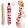 Shyllin 2L Bottiglia Gommata Extra Lunga, 72cm,Borsa Acqua Calda Lunga,Borsa Acqua Calda con Maglieria Copri,per Dolori a Spalle e Collo,Impacco Caldo per Vita e Mestruazioni (Fiocchi di neve rossi)