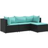 vidaXL Set Divani da Giardino 4 pz con Cuscini Nero in Polyrattan, Set Salotto da Giardino con Cuscini, Set arredo da Giardino, Set Salotto da Esterno