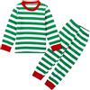 Generisch Pigiama ragazzo trattore ragazza pigiama natale pigiameria maglietta a righe pantaloni abiti abiti set accappatoio dinosauro bambini, verde, 5-6 Anni