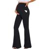 MUSIDORA Leggings a zampa premaman morbidi con tasche sopra la pancia/pantaloni a campana a vita alta per yoga casual, nero, XX-Large