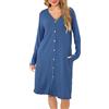 Sopesil Camicia da Notte Donna Maniche Lunghe Camicia da Notte Aperta Davanti con Bottoni e Collo a V Pigiama Vestito Donna Morbido per Dormire Casa Relax Blu Secco,XXL