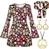 Haysandy Costume hippie anni '70 e '80, set da discoteca, con orecchini, collana, fascia per capelli, vestito per donne, festa di Halloween (M), Multicolore, Medium