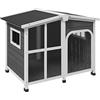 PawHut Cuccia per Cani da Esterno in Legno, Casetta con Tenda Protettiva, Finestra e Tetto Apribile, Cani Taglia Media e Grande, 101x66.5x70.5cm, Grigio