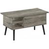 Furinno Jensen Tavolino da caffè sollevabile con gambe in legno con scomparto nascosto e ripiano laterale aperto per soggiorno, rovere francese grigio
