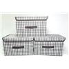EURXLQ Scatole Portaoggetti con Coperchio,Scatole per Armadio Pieghevoli,Scatole Portaoggetti,Scatole Armadio con Coperchio e Maniglie per l'armadio (Pied de Poule, 3 pack-26×19×16 cm)