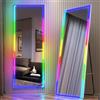 LVSOMT Specchio intero con illuminazione, 153 x 50 cm, specchio da parete RGB grande, specchio da pavimento a lunghezza intera con luci colorate, moderno, senza cornice, per camera da letto, bianco